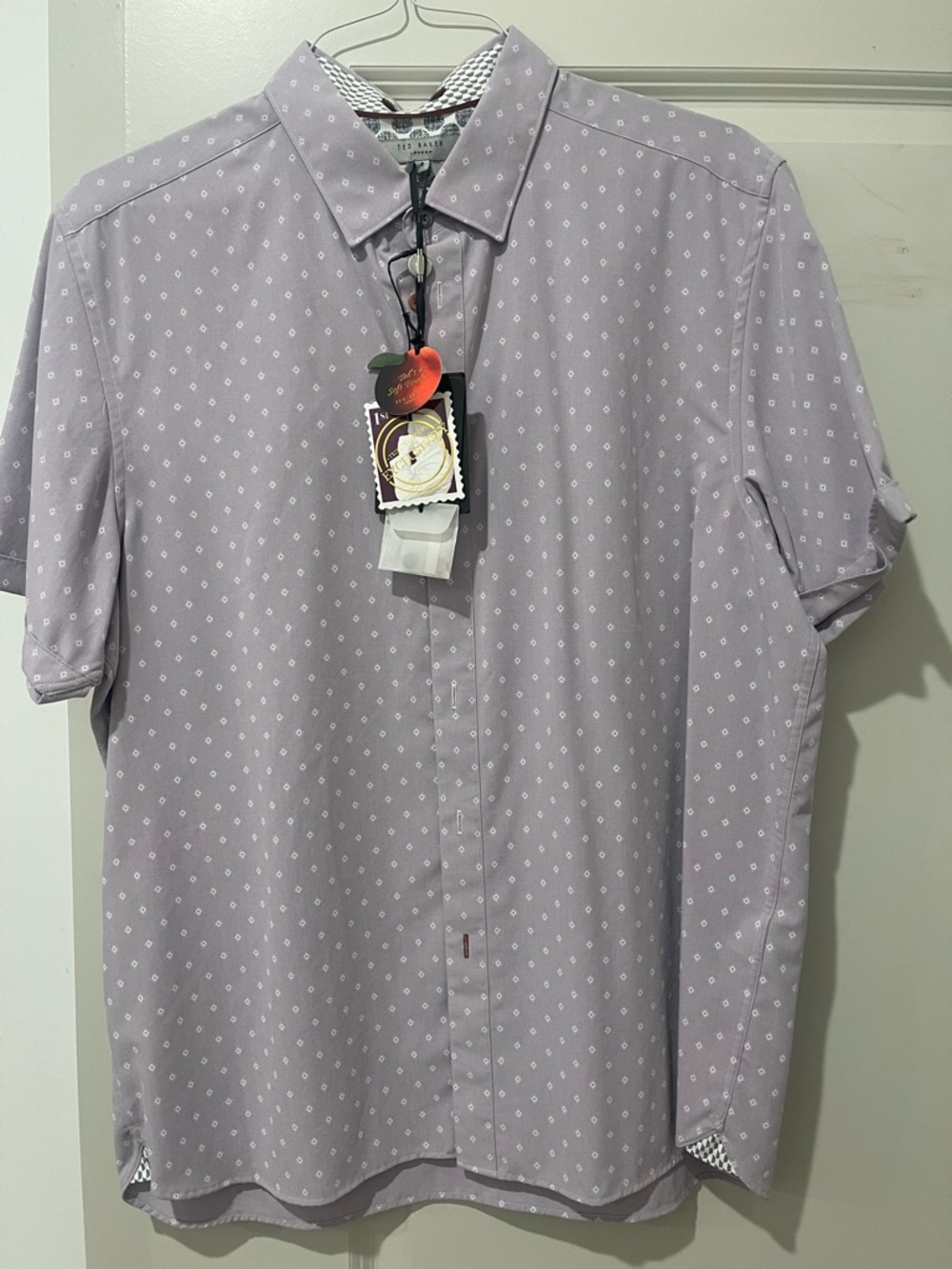 Ted Baker Lavender Short-Sleeve Button-Down with White Micro Print
